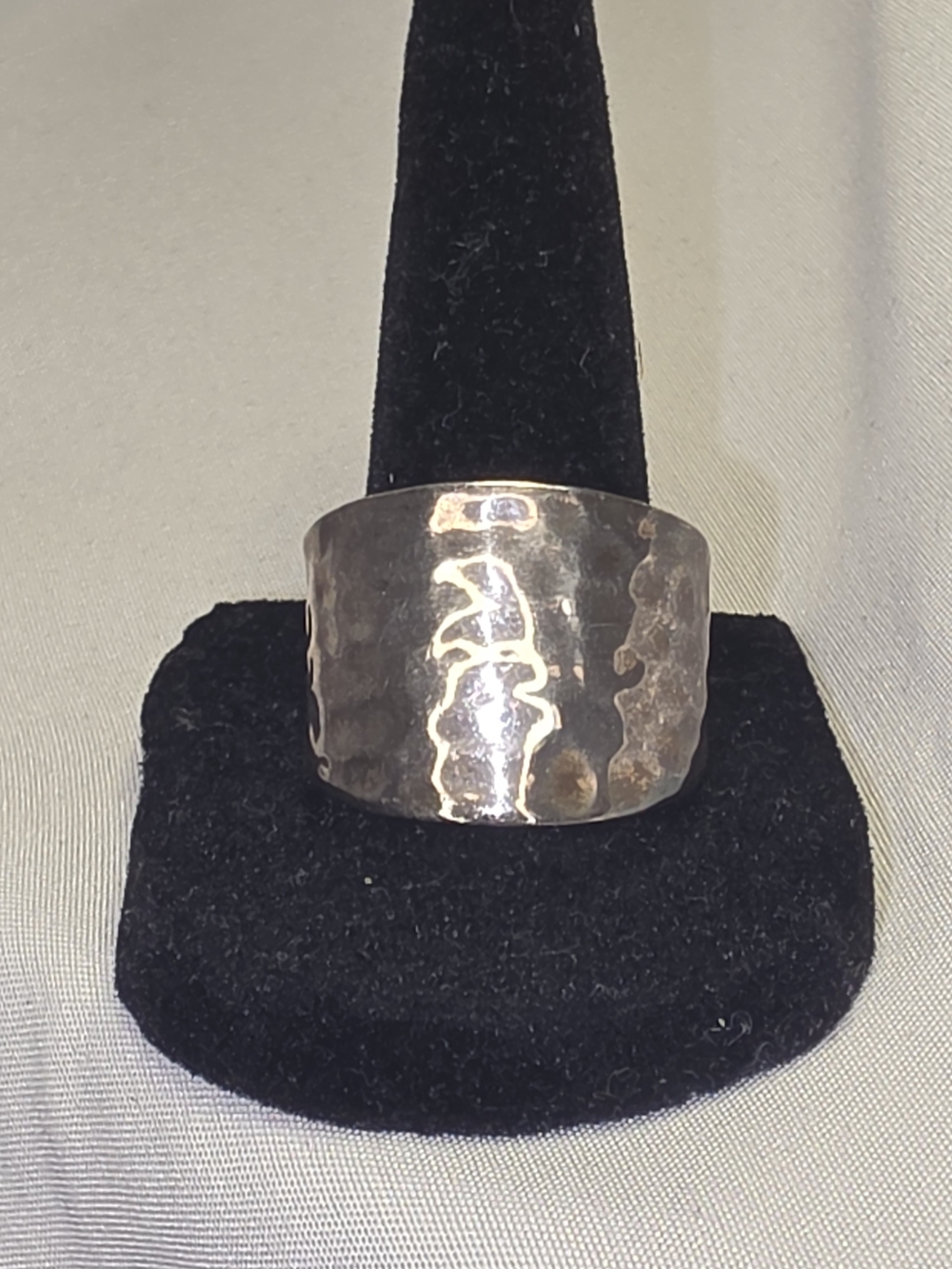 Sterling Silver Hammered Wide Band Ring - Silver
